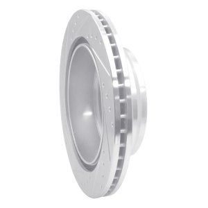 Nissan Titan XD Brake Rotor (1) - Rear Right - R1 Concepts - Drilled & Slotted - Silver - `16-`24